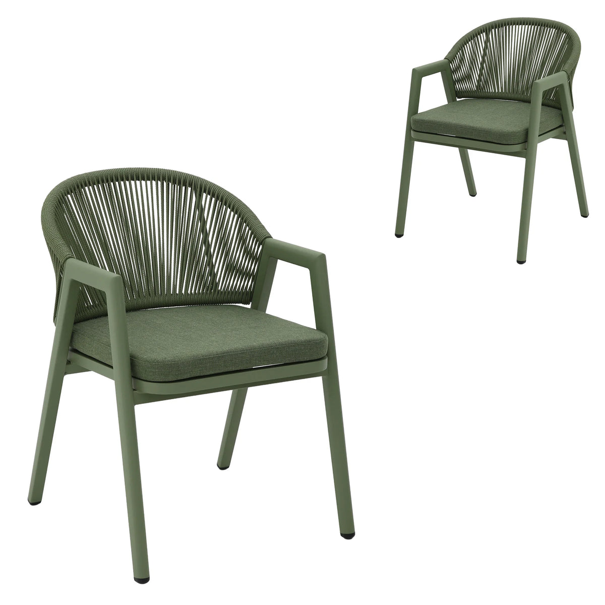 Pine View | Coastal Metal Sand Green Dark Grey Rattan Dining Chairs With Arms | Set Of 2