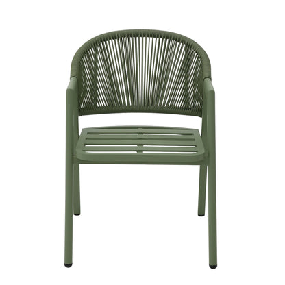 Pine View | Coastal Metal Sand Green Dark Grey Rattan Dining Chairs With Arms | Set Of 2 | Sand Green