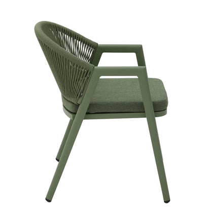 Pine View | Coastal Metal Sand Green Dark Grey Rattan Dining Chairs With Arms | Set Of 2 | Sand Green