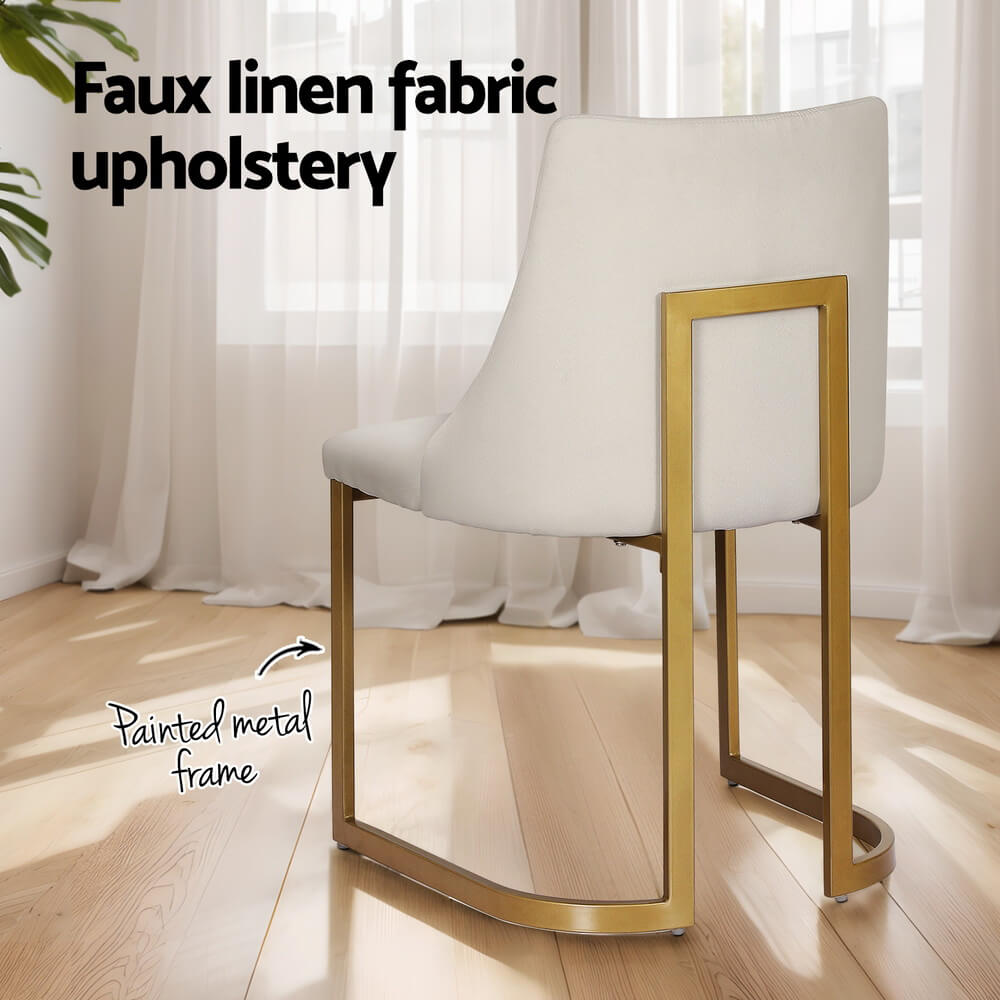 Pippen | Modern Beige Fabric Gold Metal Dining Chairs | Set Of 2 | Beige