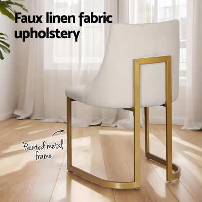 Pippen | Modern Beige Fabric Gold Metal Dining Chairs | Set Of 2 | Beige