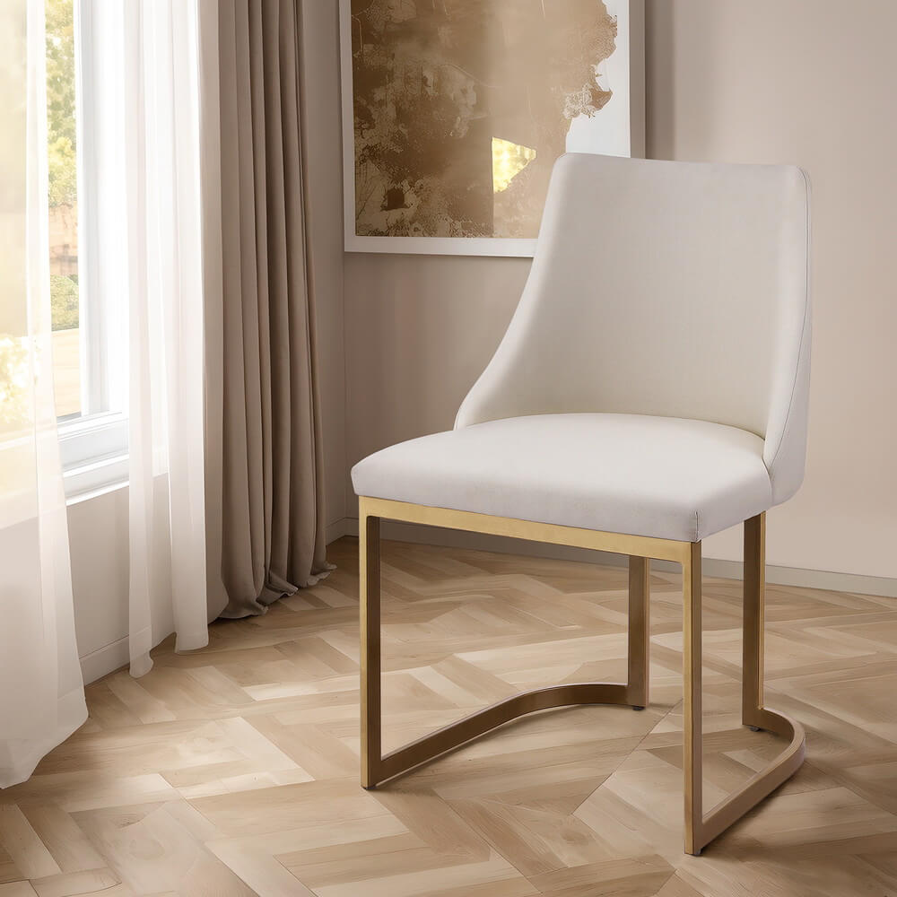 Pippen | Modern Beige Fabric Gold Metal Dining Chairs | Set Of 2 | Beige