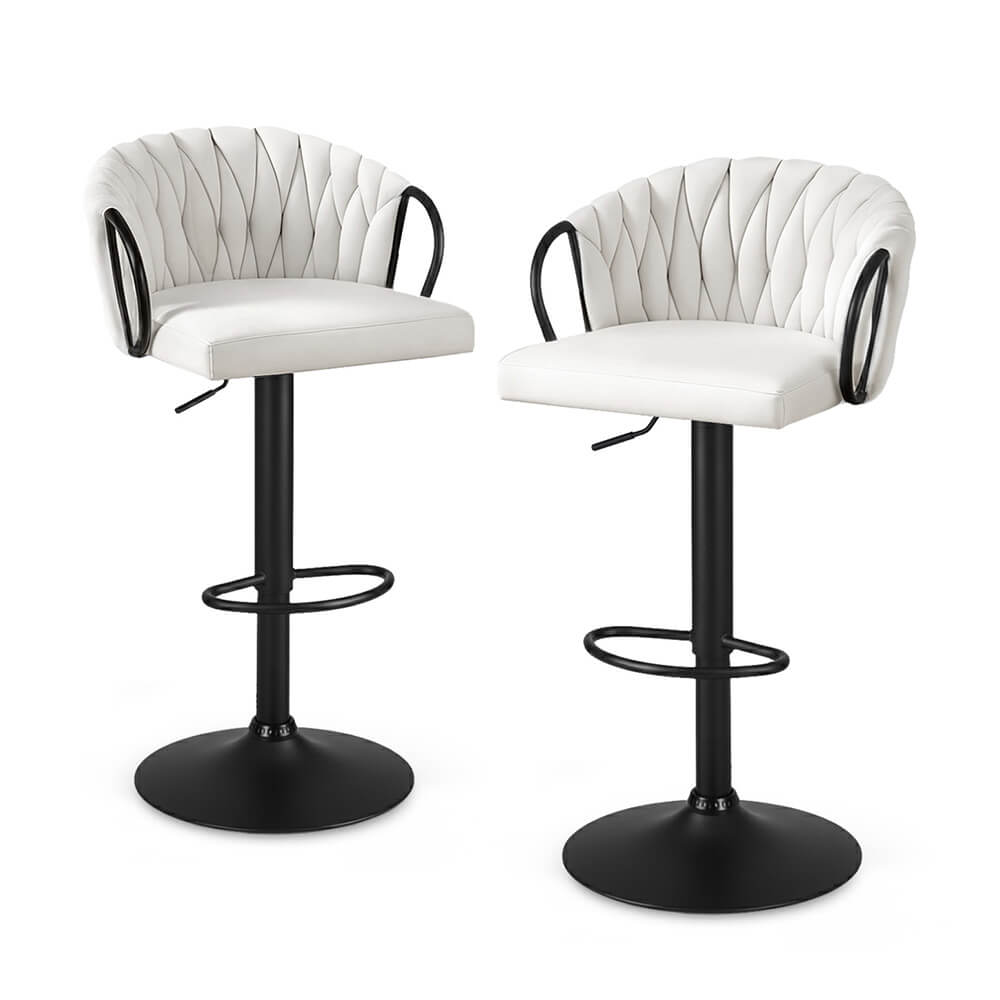 Positano | Velvet Ivory Adjustable Counter Bar Stools | Set Of 2 | Ivory