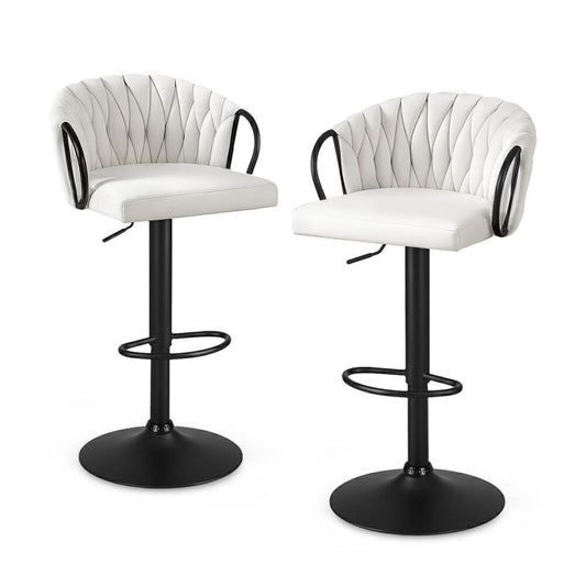 Positano | Velvet Ivory Adjustable Counter Bar Stools | Set Of 2 | Ivory