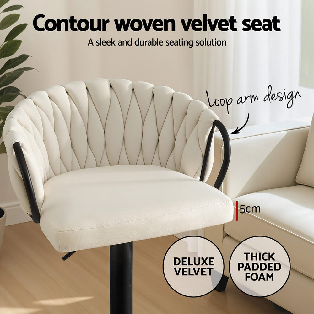 Positano | Velvet Ivory Adjustable Counter Bar Stools | Set Of 2 | Ivory