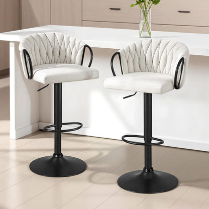 Positano | Velvet Ivory Adjustable Counter Bar Stools | Set Of 2 | Ivory
