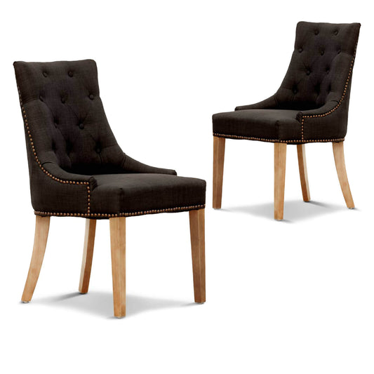 Presicce | French Provincial Fabric Wooden Dining Chairs | Set Of 2 | Black