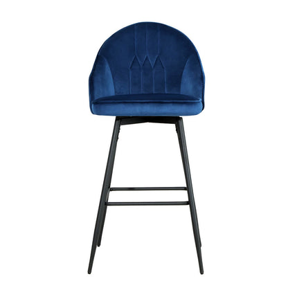 Preston | Modern Metal Blue Velvet Bar Stools | Set Of 2 | Blue