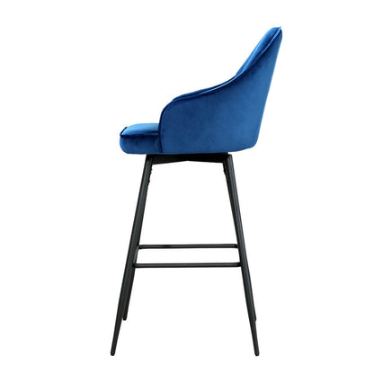 Preston | Modern Metal Blue Velvet Bar Stools | Set Of 2 | Blue