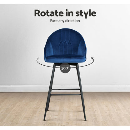 Preston | Modern Metal Blue Velvet Bar Stools | Set Of 2 | Blue