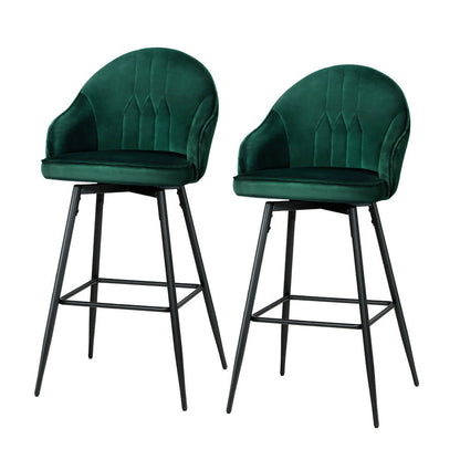Modern Metal Green Velvet Bar Stools