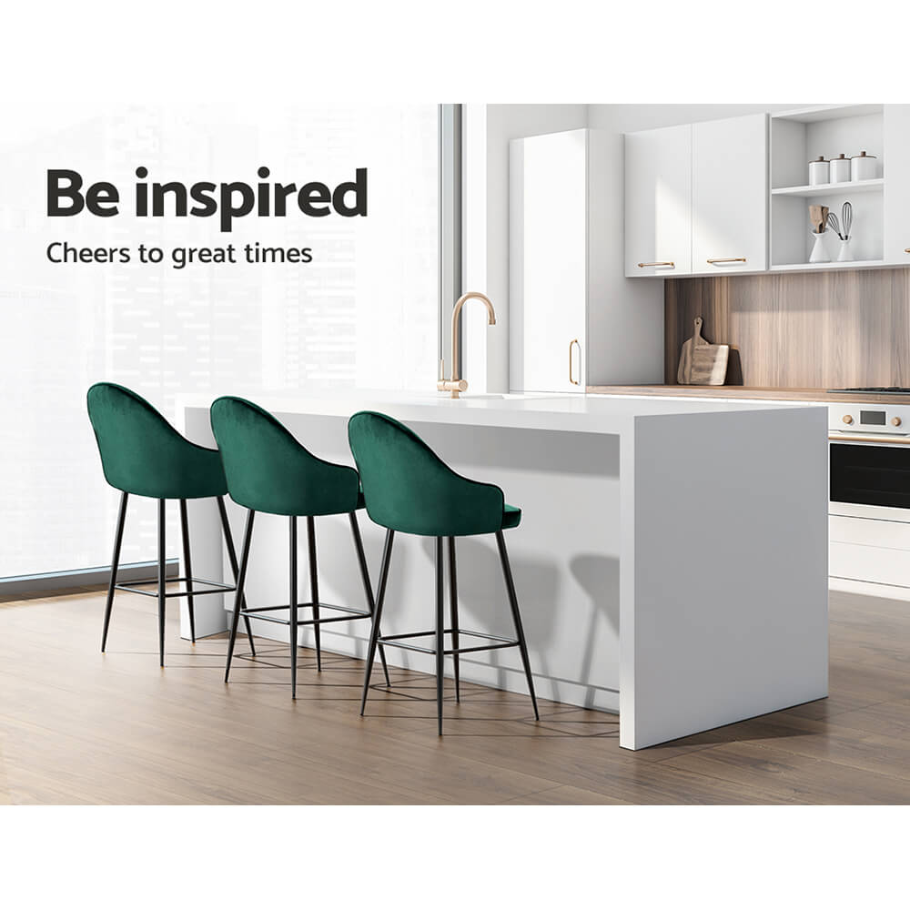 Modern Metal Green Velvet Bar Stools