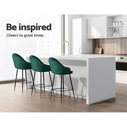 Modern Metal Green Velvet Bar Stools