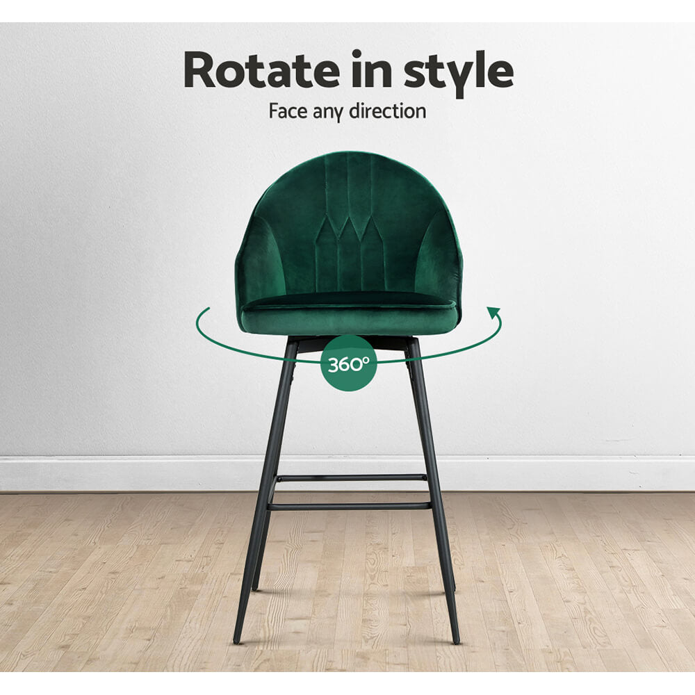 Modern Metal Green Velvet Bar Stools