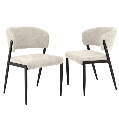 Regency | Grey Mustard Beige Linen Fabric Wooden Dining Chairs | Set Of 2 | Beige