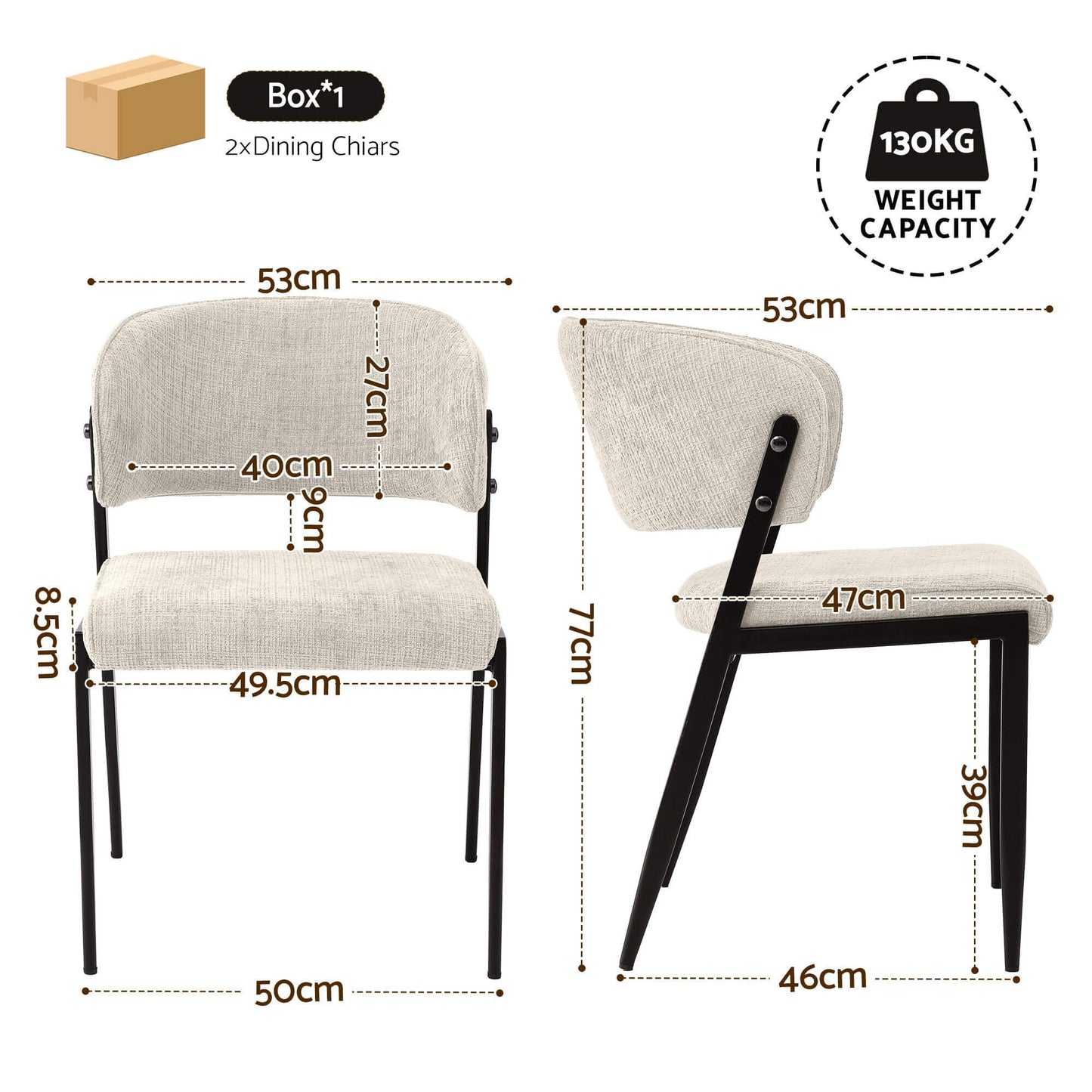 Regency | Grey Mustard Beige Linen Fabric Wooden Dining Chairs | Set Of 2 | Beige