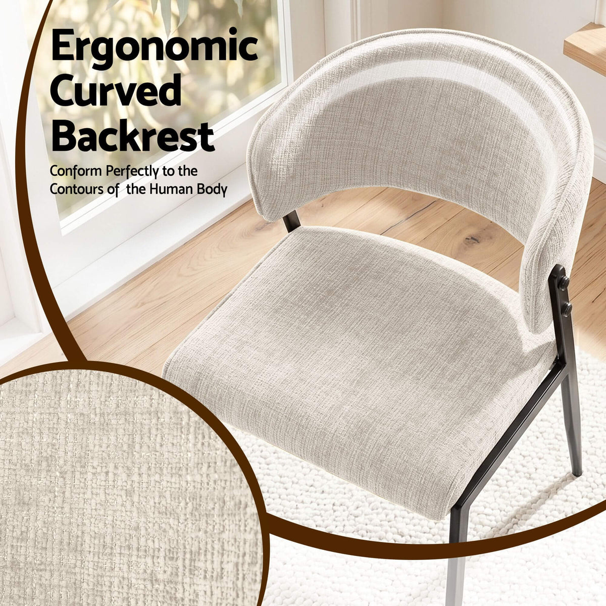 Regency | Grey Mustard Beige Linen Fabric Wooden Dining Chairs | Set Of 2