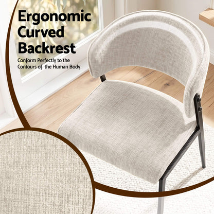 Regency | Grey Mustard Beige Linen Fabric Wooden Dining Chairs | Set Of 2 | Beige