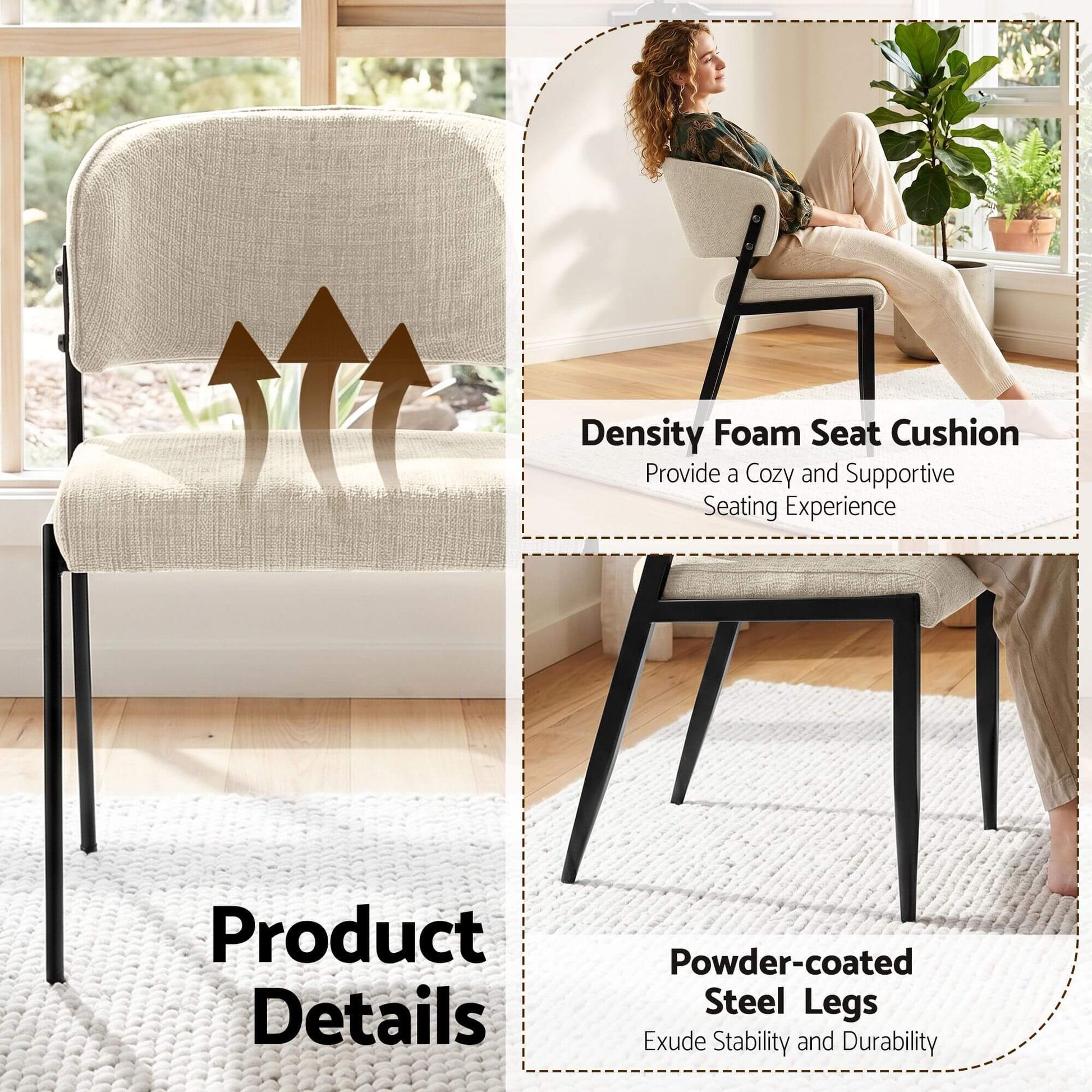 Regency | Grey Mustard Beige Linen Fabric Wooden Dining Chairs | Set Of 2