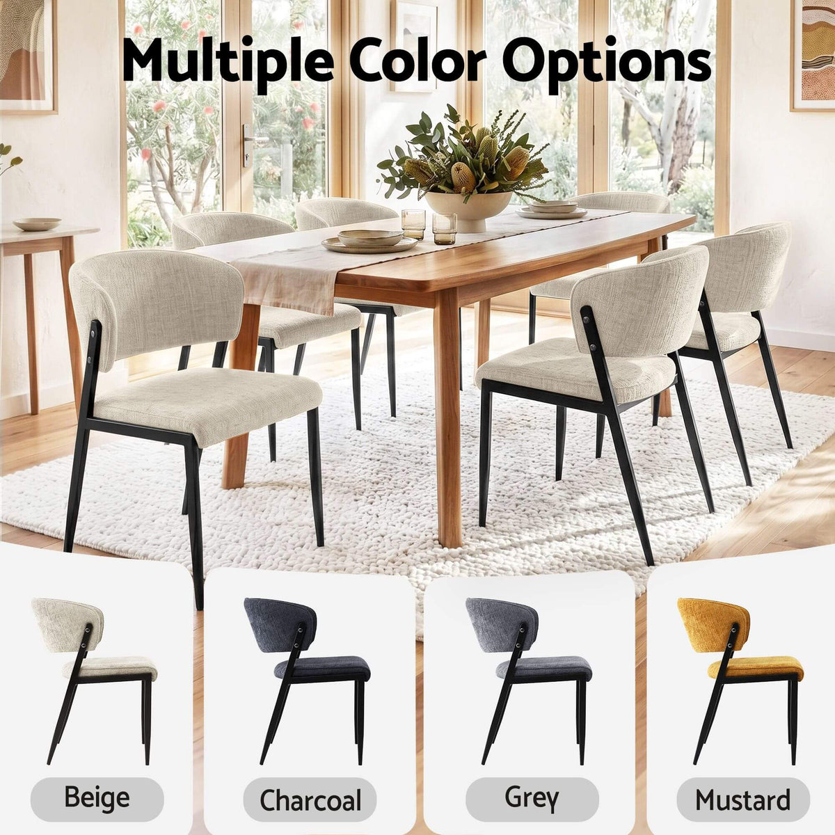 Regency | Grey Mustard Beige Linen Fabric Wooden Dining Chairs | Set Of 2 | Beige