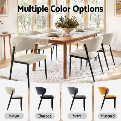 Regency | Grey Mustard Beige Linen Fabric Wooden Dining Chairs | Set Of 2 | Beige