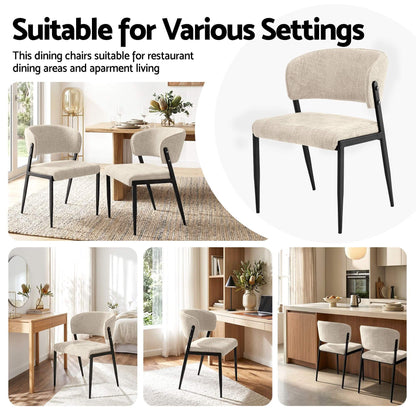 Regency | Grey Mustard Beige Linen Fabric Wooden Dining Chairs | Set Of 2 | Beige