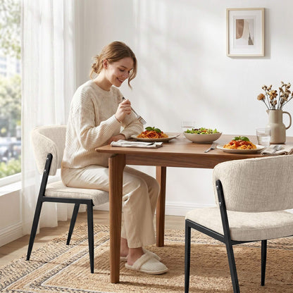 Regency | Grey Mustard Beige Linen Fabric Wooden Dining Chairs | Set Of 2 | Beige