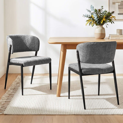 Regency | Grey Mustard Beige Linen Fabric Wooden Dining Chairs | Set Of 2 | Grey