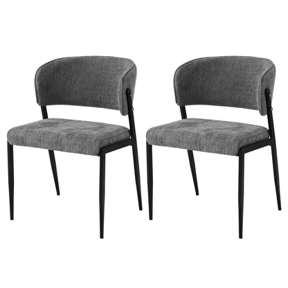 Regency | Grey Mustard Beige Linen Fabric Wooden Dining Chairs | Set Of 2 | Grey
