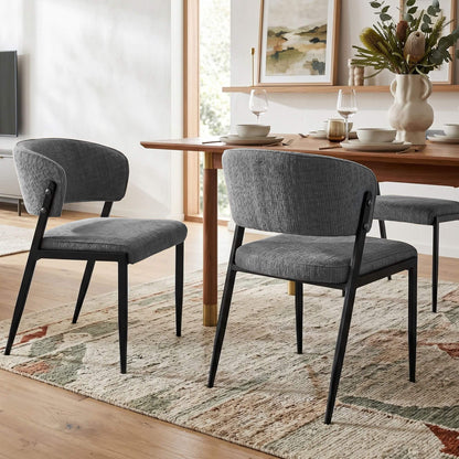 Regency | Grey Mustard Beige Linen Fabric Wooden Dining Chairs | Set Of 2 | Grey