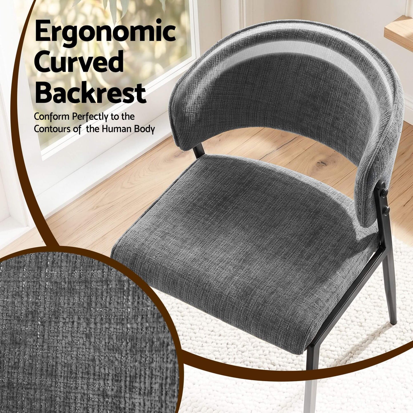 Regency | Grey Mustard Beige Linen Fabric Wooden Dining Chairs | Set Of 2 | Grey