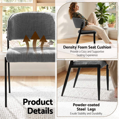 Regency | Grey Mustard Beige Linen Fabric Wooden Dining Chairs | Set Of 2 | Grey