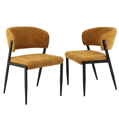 Regency | Grey Mustard Beige Linen Fabric Wooden Dining Chairs | Set Of 2 | Mustard