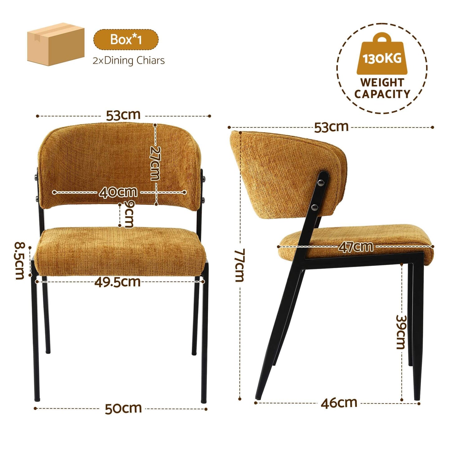 Regency | Grey Mustard Beige Linen Fabric Wooden Dining Chairs | Set Of 2 | Mustard