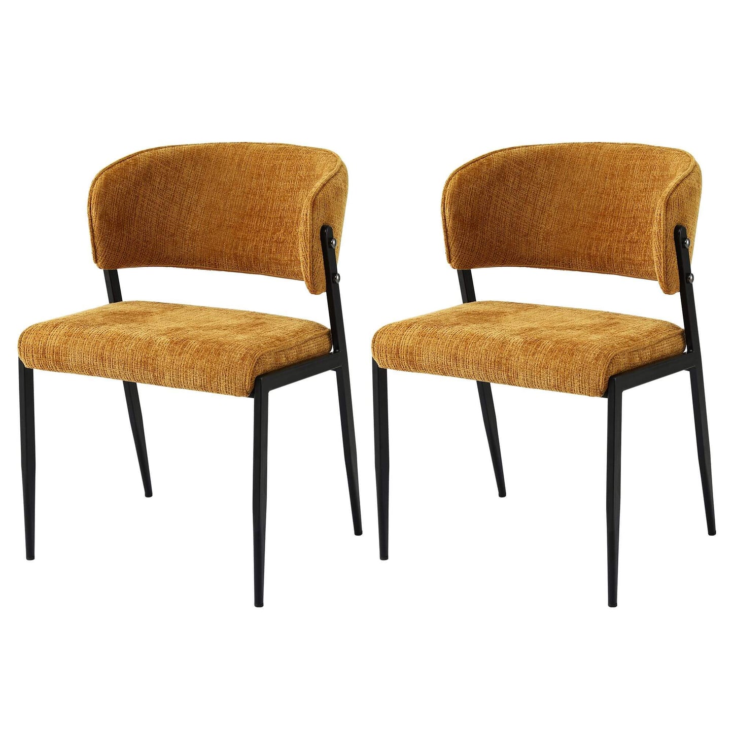 Regency | Grey Mustard Beige Linen Fabric Wooden Dining Chairs | Set Of 2 | Mustard