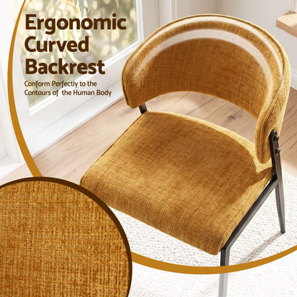 Regency | Grey Mustard Beige Linen Fabric Wooden Dining Chairs | Set Of 2 | Mustard