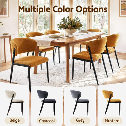 Regency | Grey Mustard Beige Linen Fabric Wooden Dining Chairs | Set Of 2 | Mustard