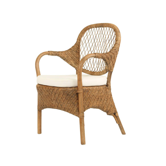 Renwick | Coastal Grey Wash Antique Brown Rattan Dining Chair With Arms | Brown
