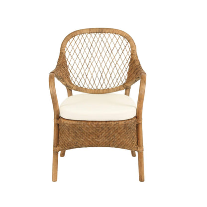 Renwick | Coastal Grey Wash Antique Brown Rattan Dining Chair With Arms | Brown