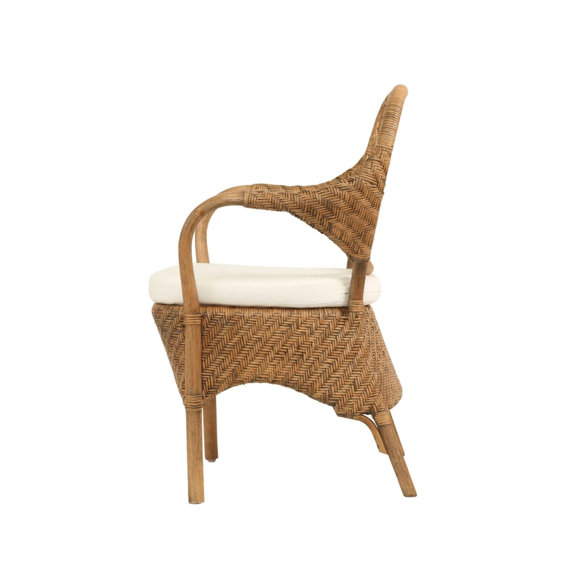 Renwick | Coastal Grey Wash Antique Brown Rattan Dining Chair With Arms | Brown