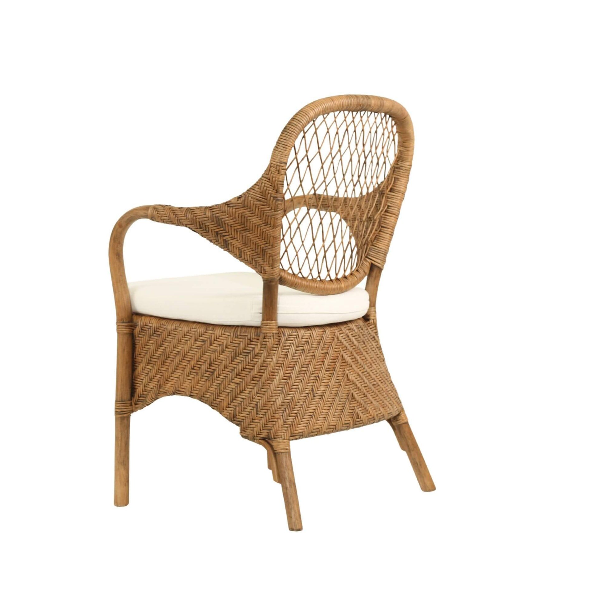 Renwick | Coastal Grey Wash Antique Brown Rattan Dining Chair With Arms | Brown