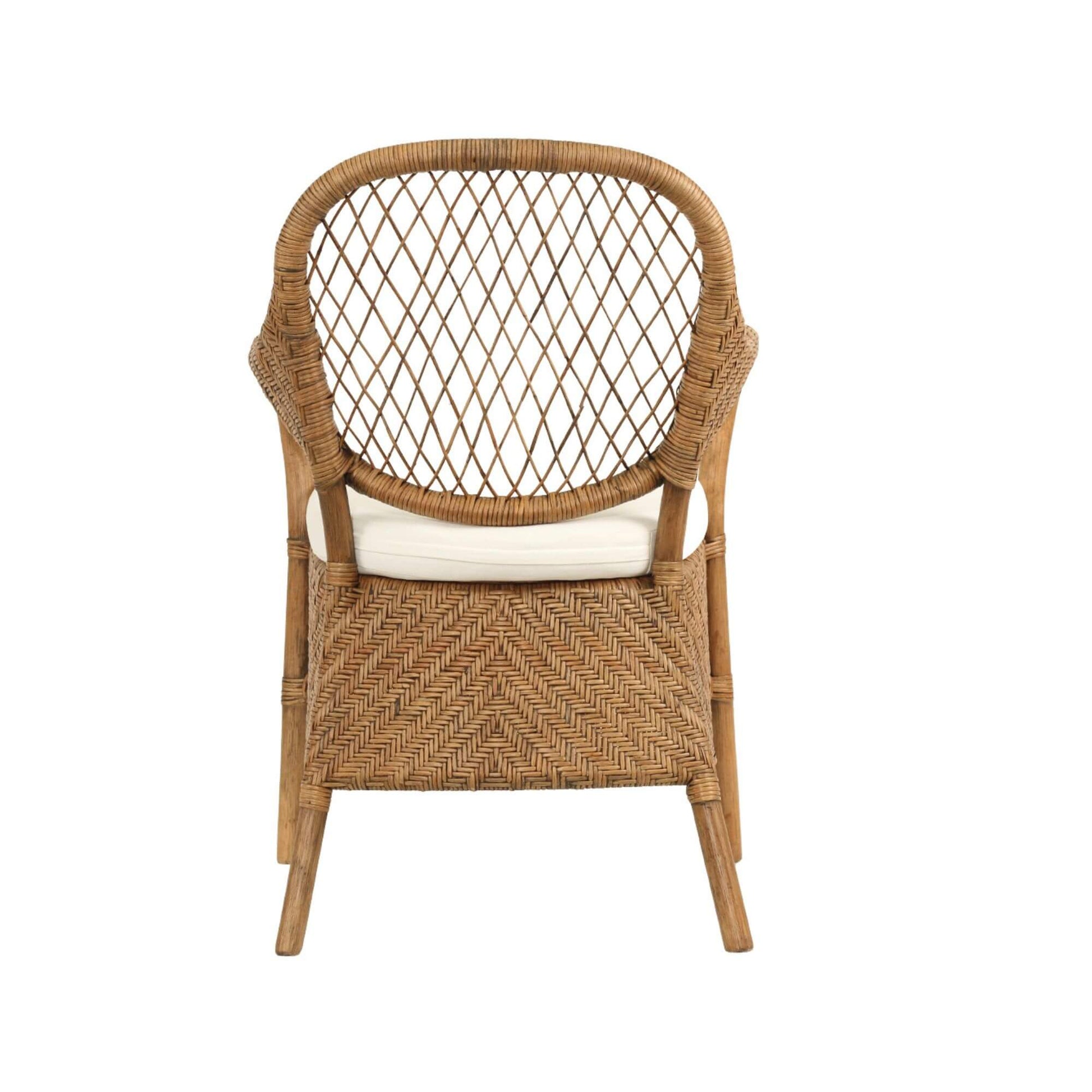 Renwick | Coastal Grey Wash Antique Brown Rattan Dining Chair With Arms | Brown