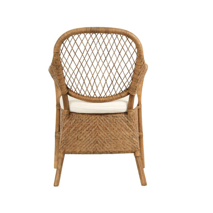 Renwick | Coastal Grey Wash Antique Brown Rattan Dining Chair With Arms | Brown