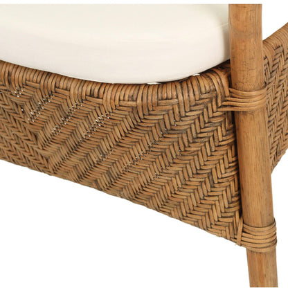 Renwick | Coastal Grey Wash Antique Brown Rattan Dining Chair With Arms | Brown