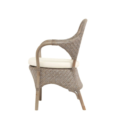 Renwick | Coastal Grey Wash Antique Brown Rattan Dining Chair With Arms | Grey