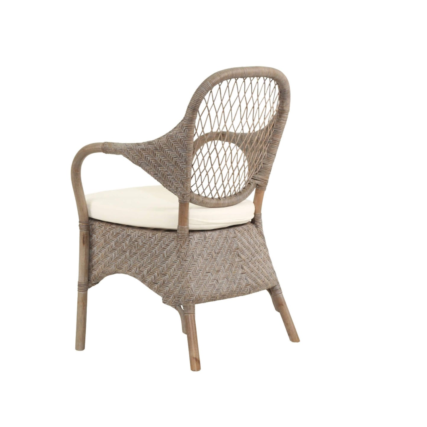 Renwick | Coastal Grey Wash Antique Brown Rattan Dining Chair With Arms | Grey