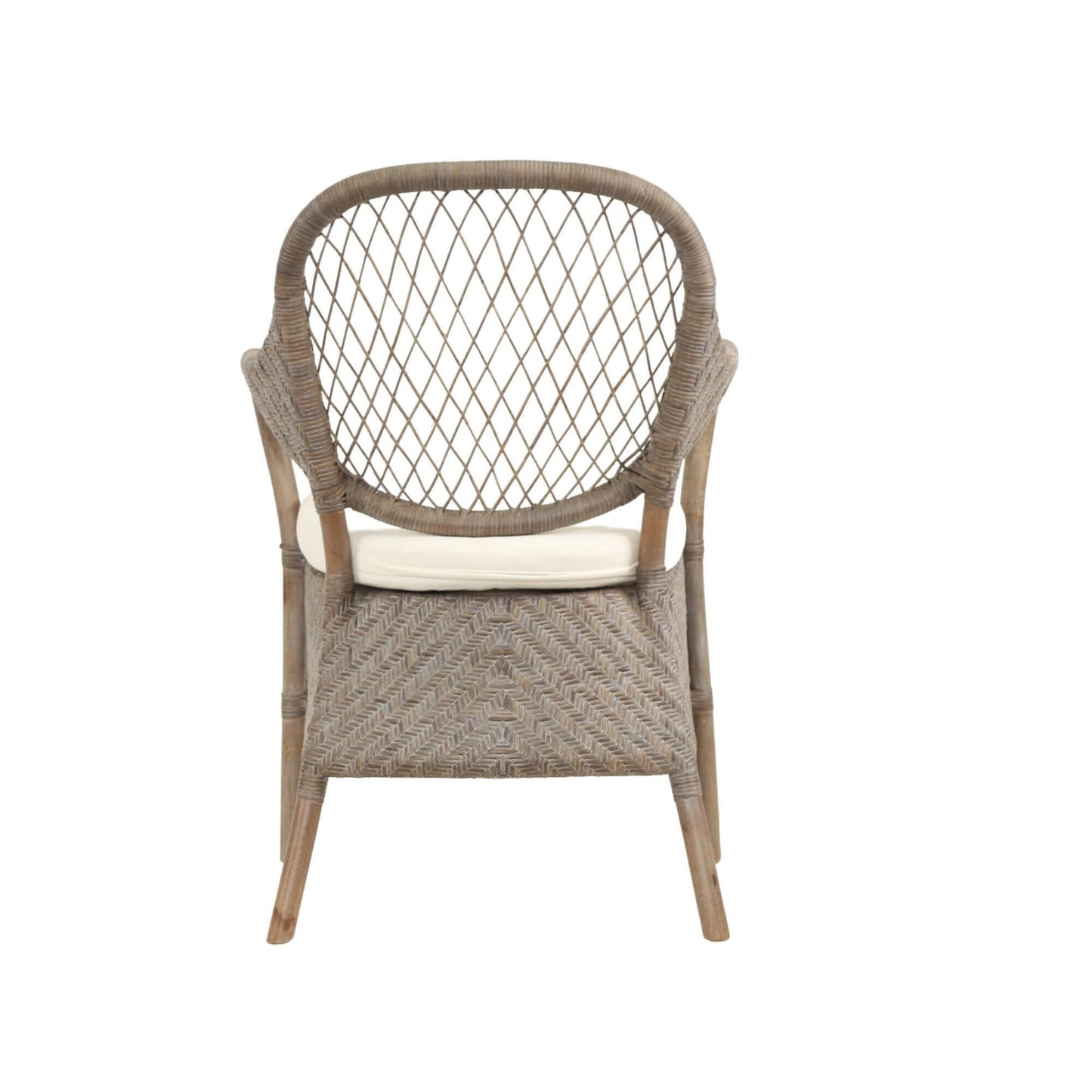 Renwick | Coastal Grey Wash Antique Brown Rattan Dining Chair With Arms | Grey