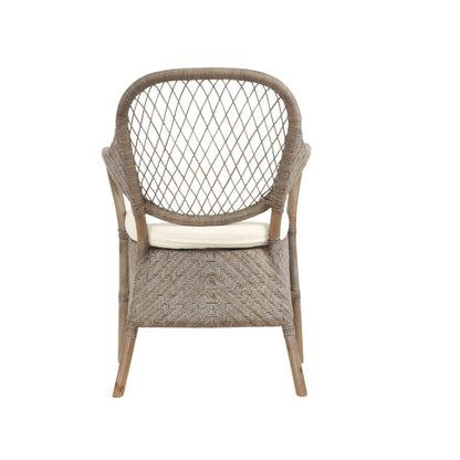 Renwick | Coastal Grey Wash Antique Brown Rattan Dining Chair With Arms | Grey