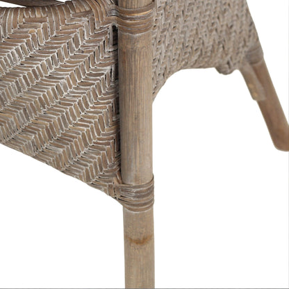 Renwick | Coastal Grey Wash Antique Brown Rattan Dining Chair With Arms | Grey
