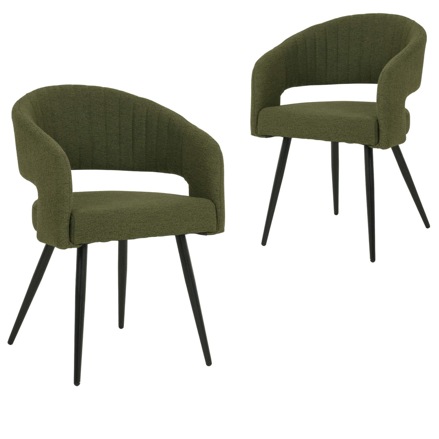 Renwick | Boucle Modern Metal Fabric Dining Chairs | Set Of 2 |Olive Green 